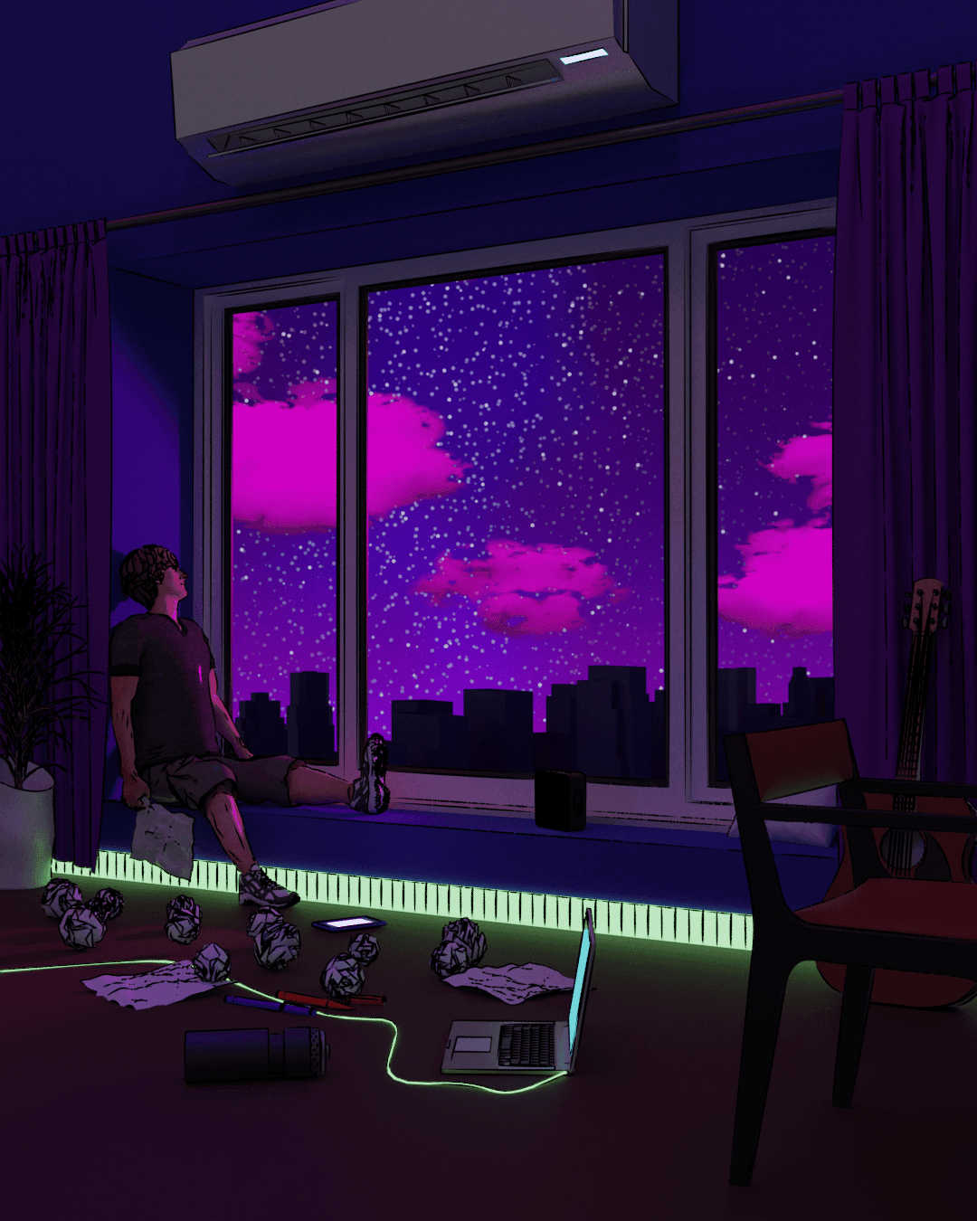 Neon room illustration