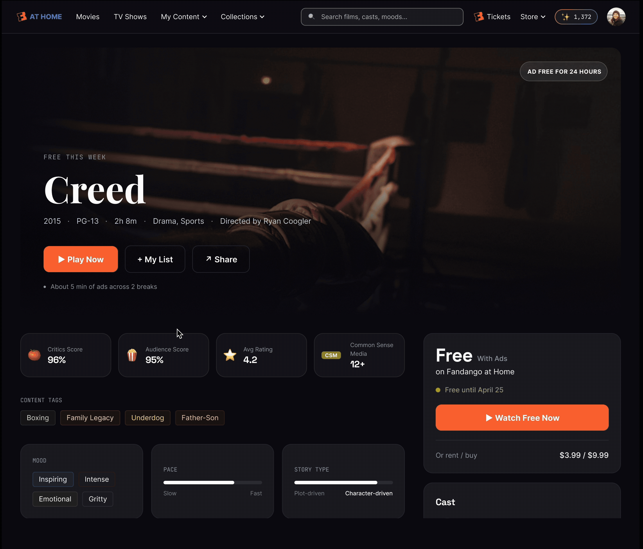 Creed detail page on Fandango at Home