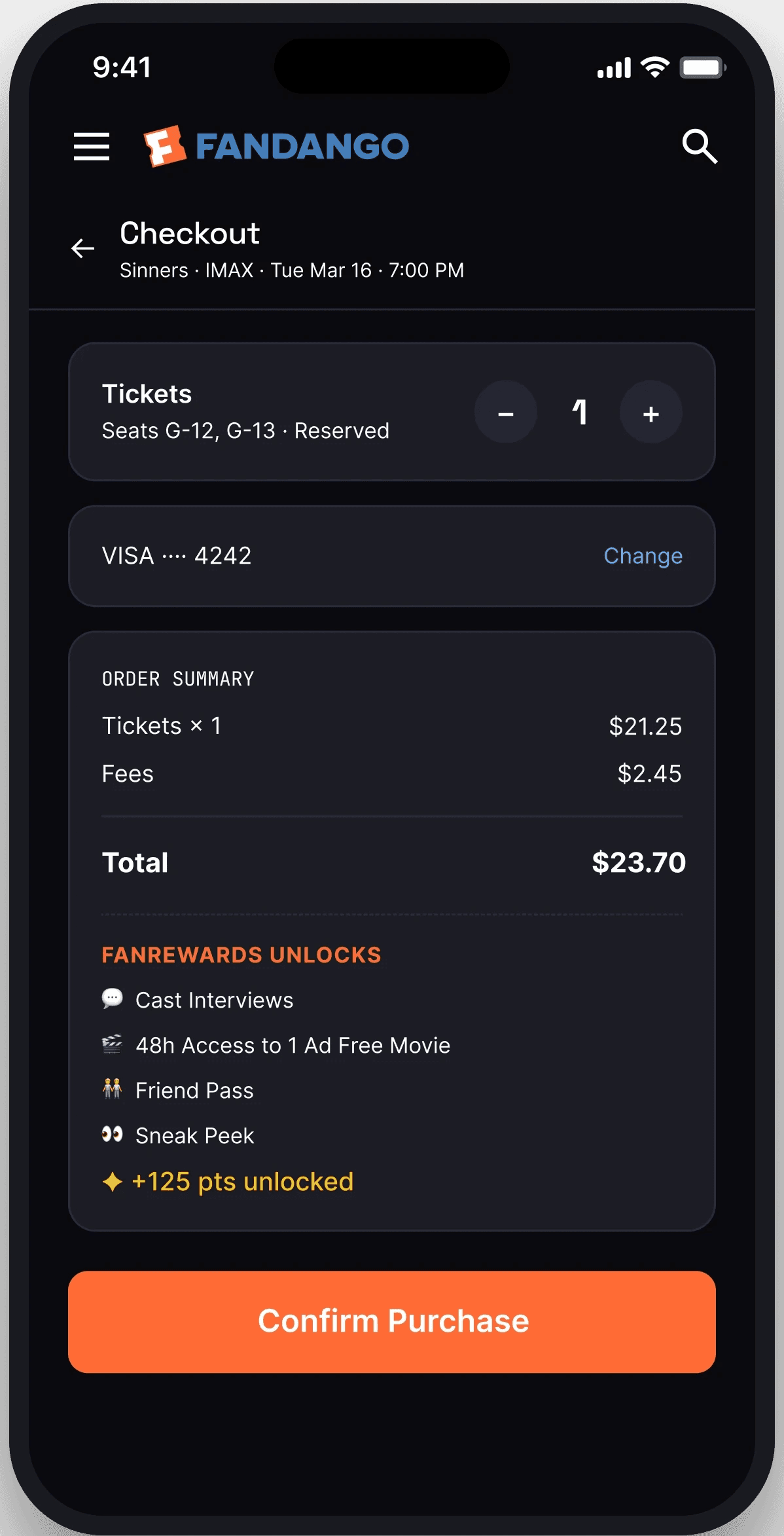 Fandango checkout on mobile