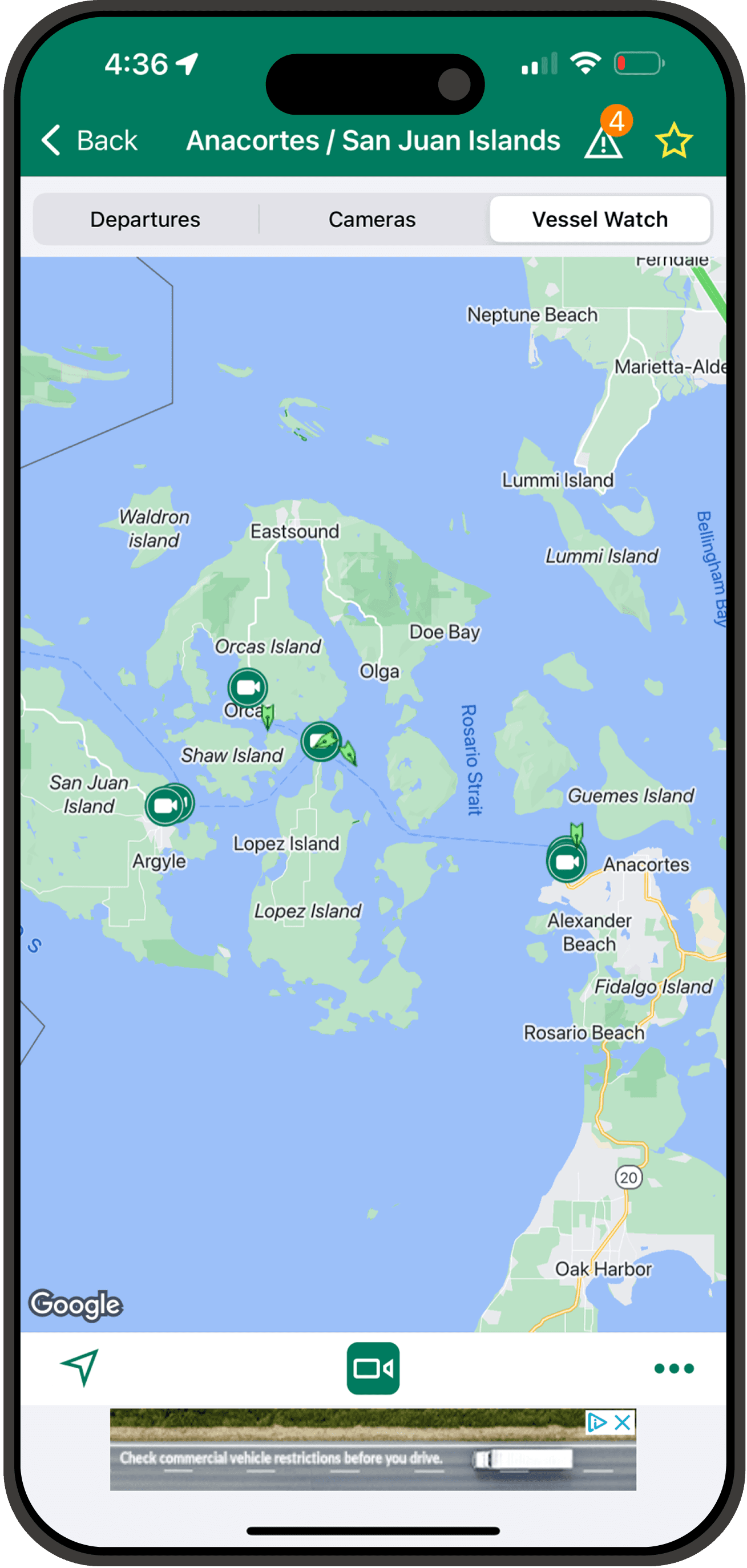 WSDOT vessel watch map