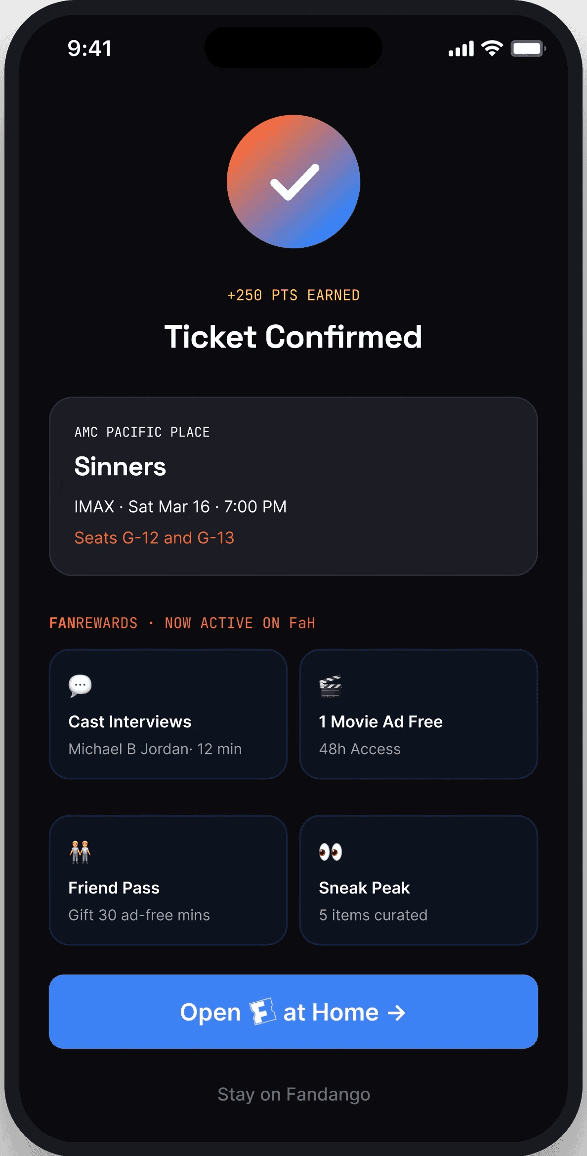 Ticket confirmed with FanRewards active