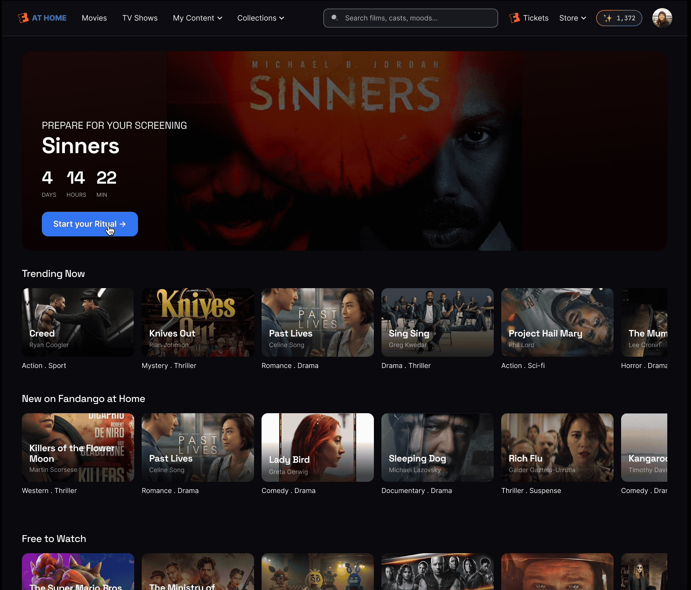 Fandango at Home browse experience