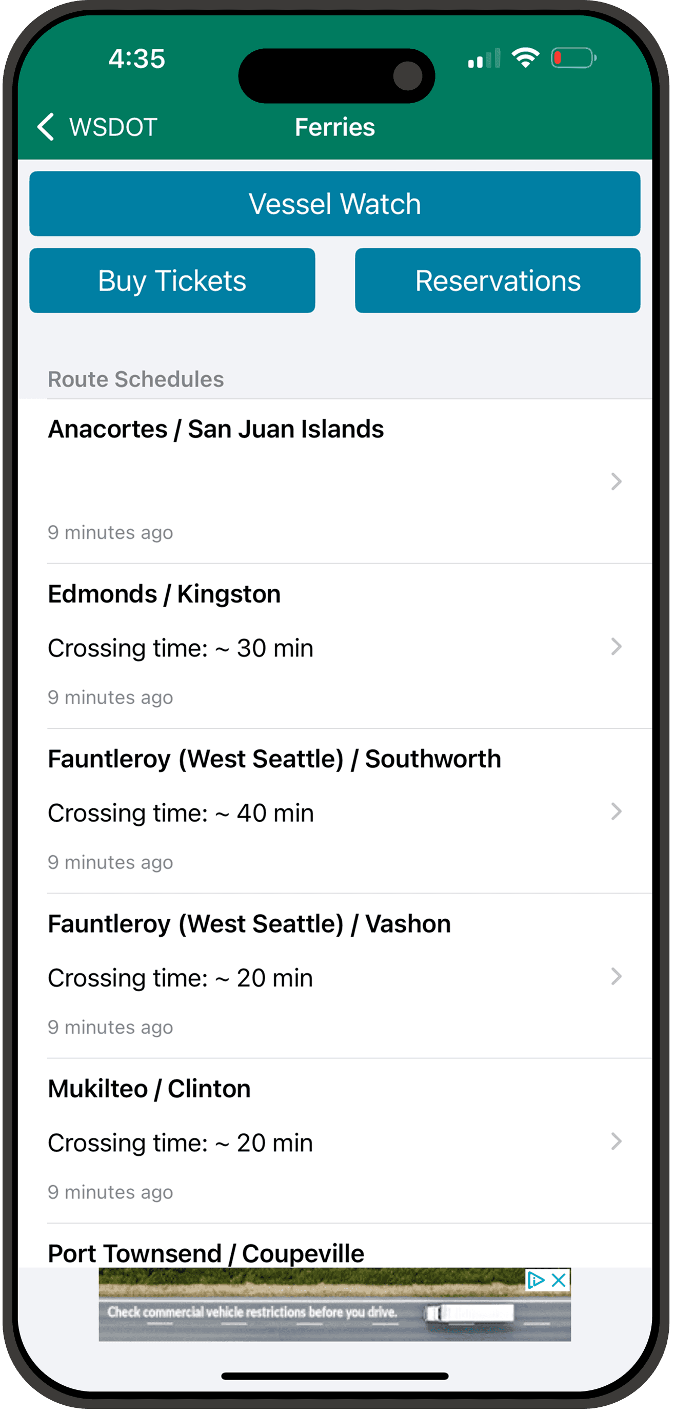 WSDOT ferries route schedule