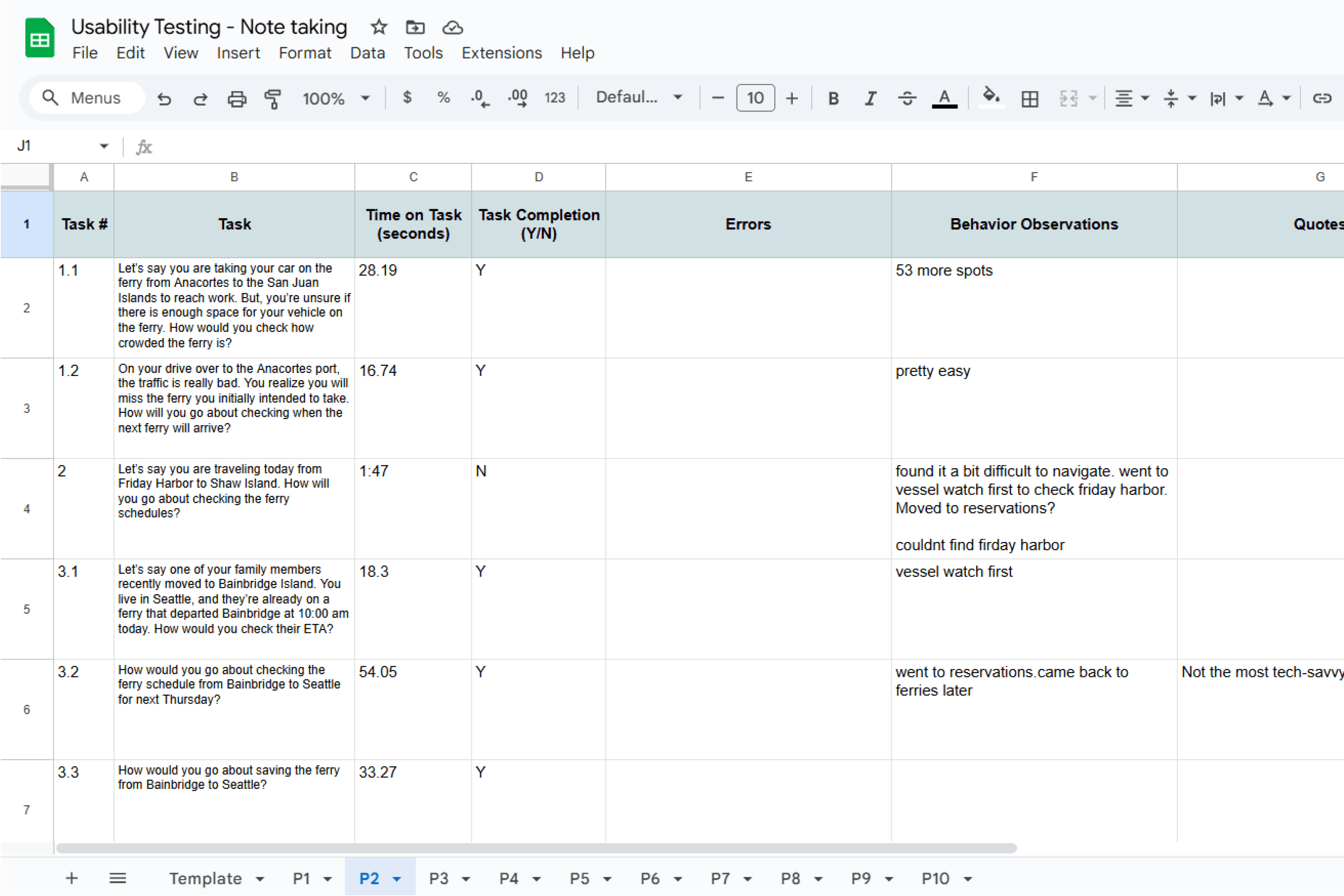 The session sheet